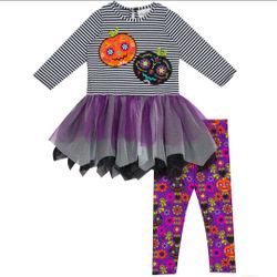 Emily Rose Girls Halloween Sugar Skull Pumpkin Tutu Tunic & Leggings Set - 18M