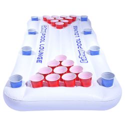 NEW! GoPong Inflatable Pool Lounge Beer Pong Table- White