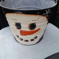 Very Cute SNOWMAN BUCKET  , Ok Condition.  See Pics. Cute Decoration For Christmas,  Pickup Only 