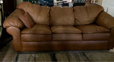 Brown Leather Sofabed Pullout Couch Sealy Mattress