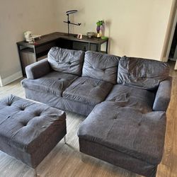 Grey 2 piece Sofa W/ Ottoman