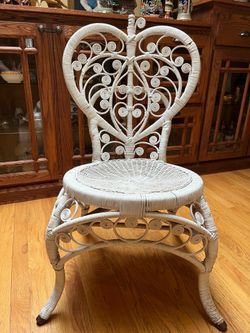 Vintage White Wicker Peacock Chair Boho Accent Chair