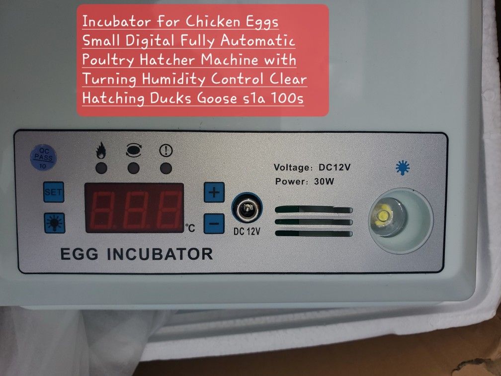 Incubator for Chicken Eggs Small Digital Fully Automatic Poultry Hatcher Machine with Turning Humidity Control Clear Hatching Ducks Goose s1a 100s