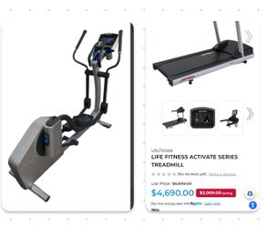 LIFE FITNESS ACTIVATE SERIES TREADMILL + X5 ELLIPTICAL – COMMERCIAL QUALITY FITNESS PACKAGE – $2000