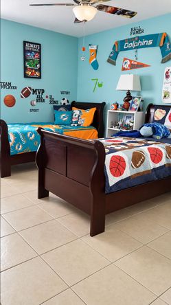 Dark Cherry Wood Sleigh Twin Bed Frame