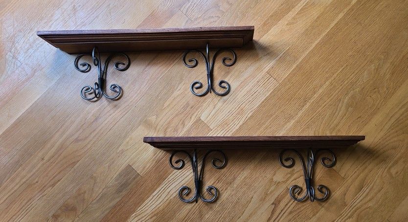 Hand Forged Iron And Wood Plate Holder  Shelves (2) RH Pottery barn