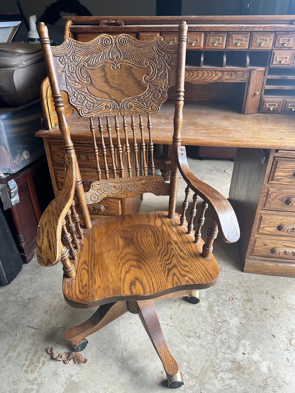Vintage Wooden Office Chair Carved