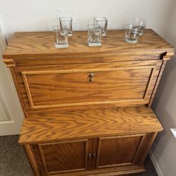 Light brown Oak Bar cart With Supplies!!