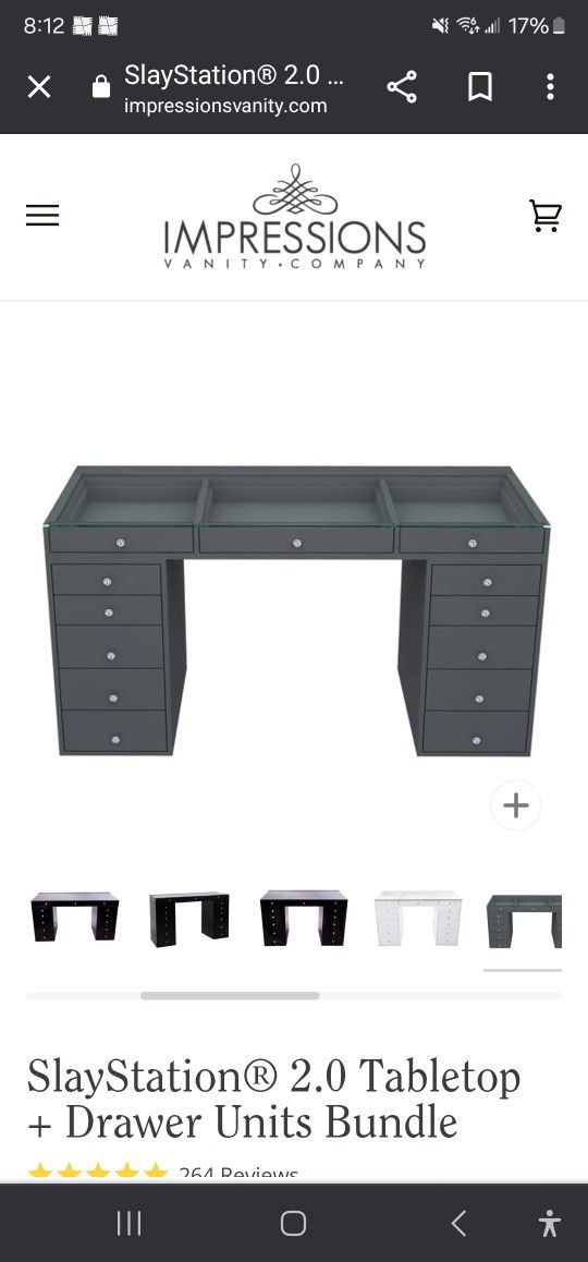 Impressions Vanity Slaystation 2+  (Charcoal) w/ Glass Tabletop $475/OBO