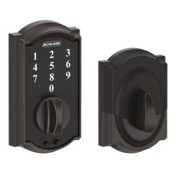 Schlage Camelot Aged Bronze Electronic Touch Keyless Touchscreen Deadbolt with Thumbturn  The Schlage Touch Aged Bronze Camelot Deadbolt (BE375VCAM716