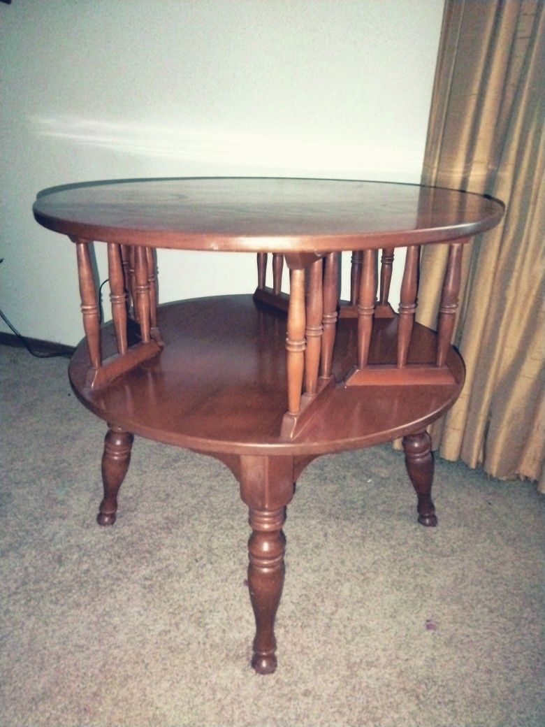 Vintage Ethan Allen double tier round swivel side table