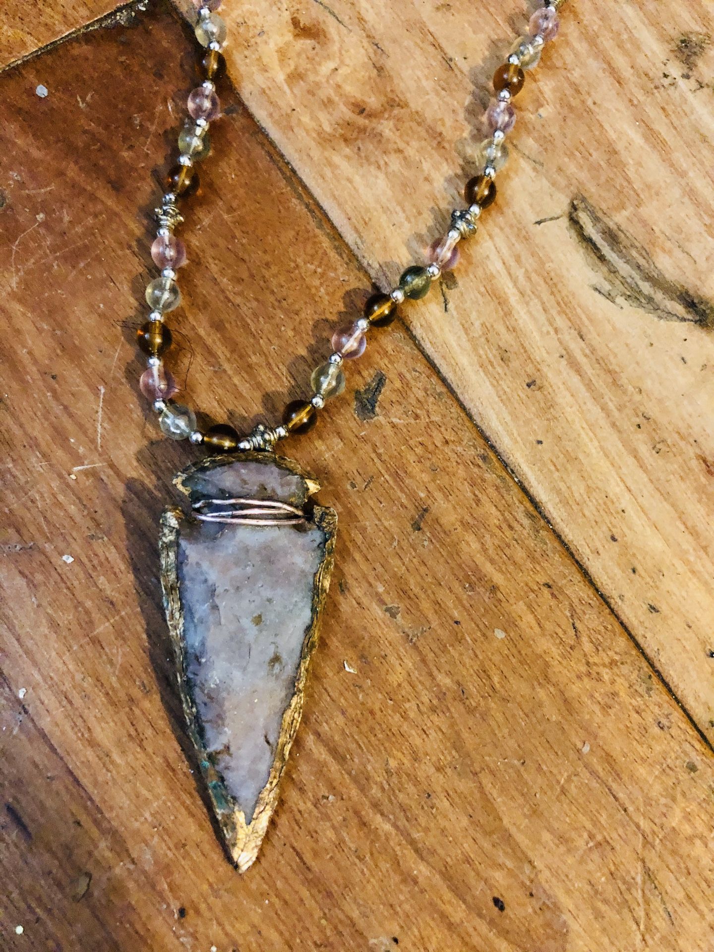 Purple chert Arrowhead on beaded necklace