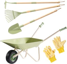 New Kids Metal Wheelbarrow Garden Set with Tools, Green (In Box)