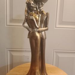 Skeleton Bride And Groom Halloween Bronze Colored Statue (Like New, Approximately 15" Tall)