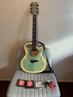 Dean guitar EXFM FD exhibition, FM acoustic/electric w/ Aphex - Faded denim