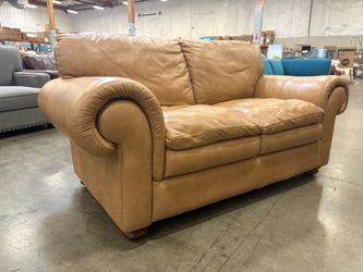 Vintage Caramel Brown Leather Sofa with Rounded Arms