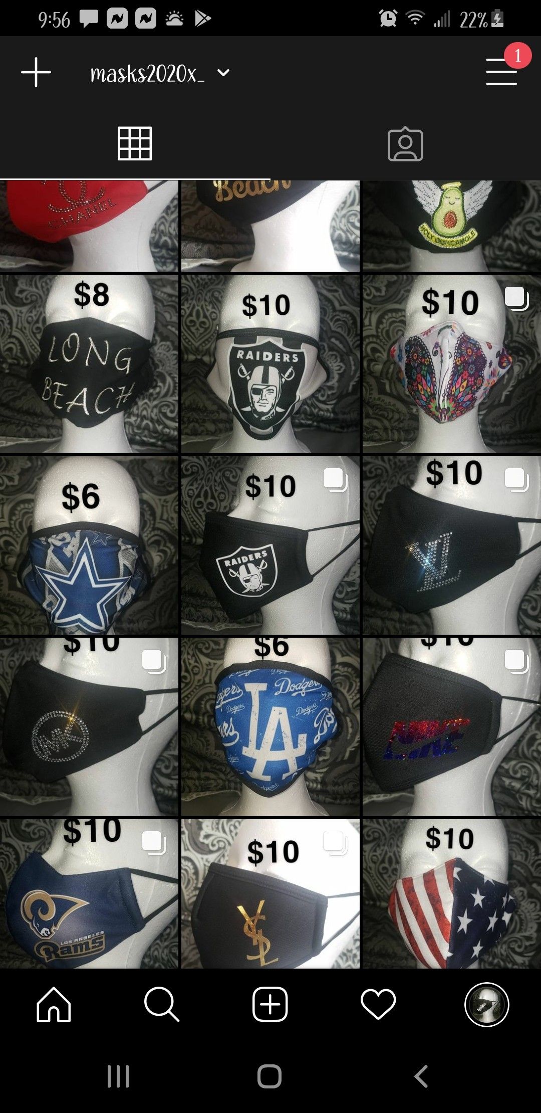 Masks for sale $4-$15