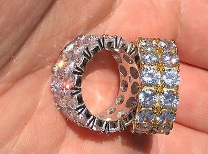 Tennis Ring 14k Gold & Solid 925 Silver Diamond Pinky Wedding Band Mens Womens