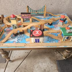 Thomas And Friends Train Set On Wooden Board With Wheels 