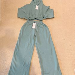 Zara Long Sleeve Sweatsuit Set With Hoodie And Wide Pants Size S 