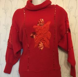 Alfredo Moro Red Sweater with Sequin Flower-Size 8