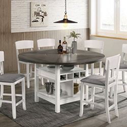 White And Gray Counter Height Dining Table Set 