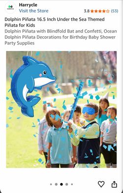Dolphin Piñata 16.5 Inch Under the Sea Themed Piñata for Kids Dolphin Piñata with Blindfold Bat and Confetti, Ocean Dolphin Piñata Decorations for Bir