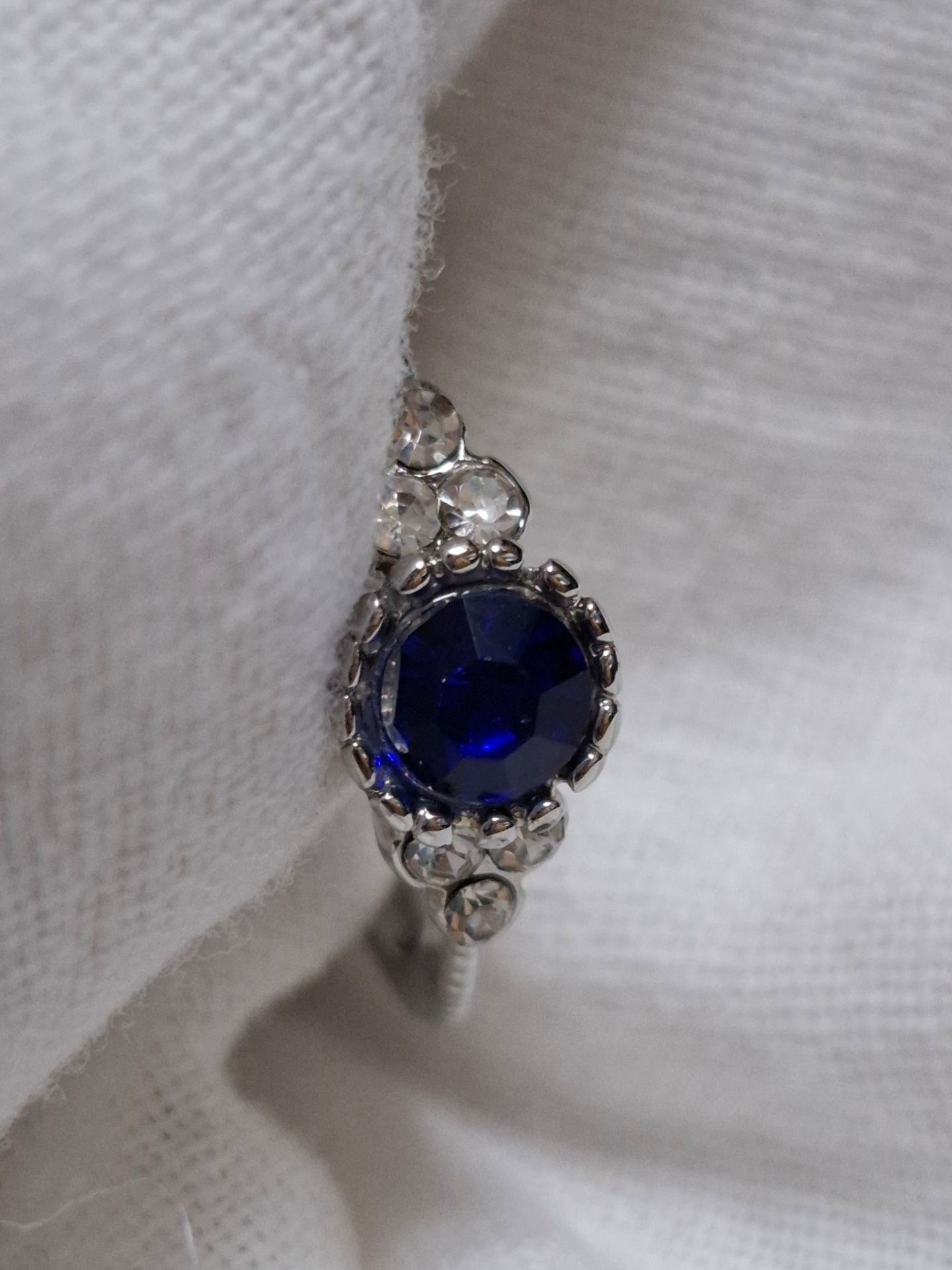 Silver plated round sapphire ring size 8
