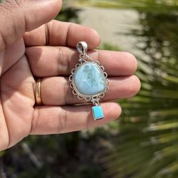 Elegant Larimar & Turquoise Pendant in Sterling Silver