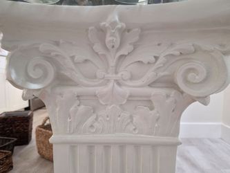 Dining Table, Round Strong Beveled Glass and Gorgeous White Roman Column Base
