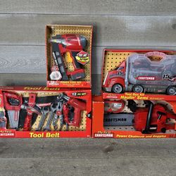  Vintage My First Craftsman Chainsaw Nail Gun Tool Box Tool Belt Set Lot New