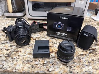 Canon EOS R50 Camera Bundle + 2 Lenses & Adapter with box