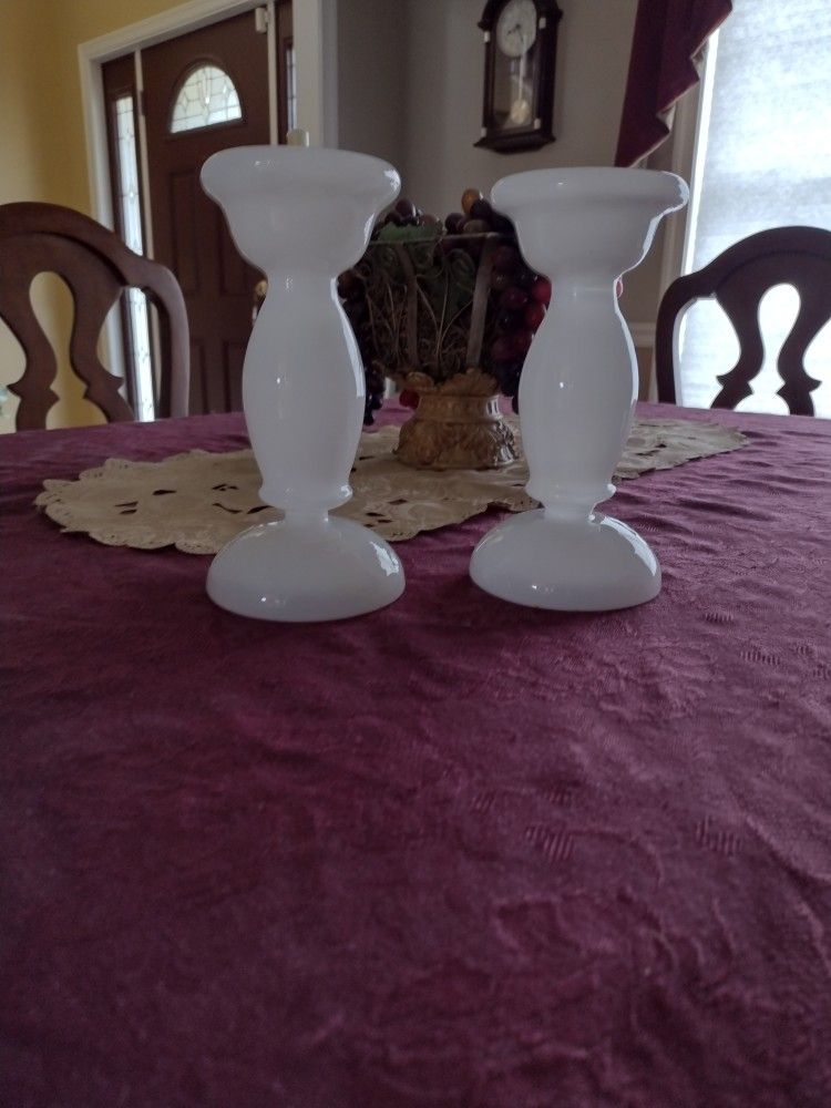 Richland White Glass Pillar Candle Holders