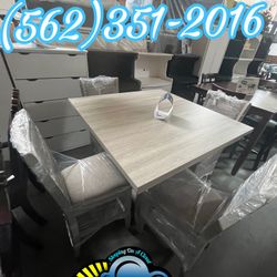Squared Grey Wood Tall Dining Table Complete Set With Four Chairs 
