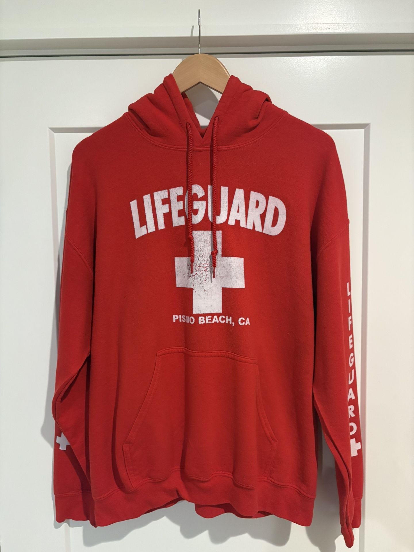 Gildan Heavy Blend “Lifeguard – Pismo Beach, CA” Red Hoodie – Size Large