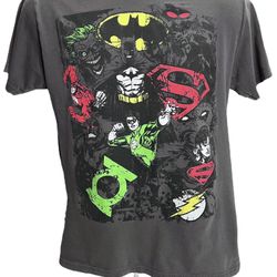 Justice League Gray T-Shirt - Batman, Superman, Flash - Size Medium  - DC Comics