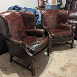(2) Leather Wingback Chair By Drexel Heritage 
