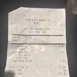 6 7 In N Out Receipt