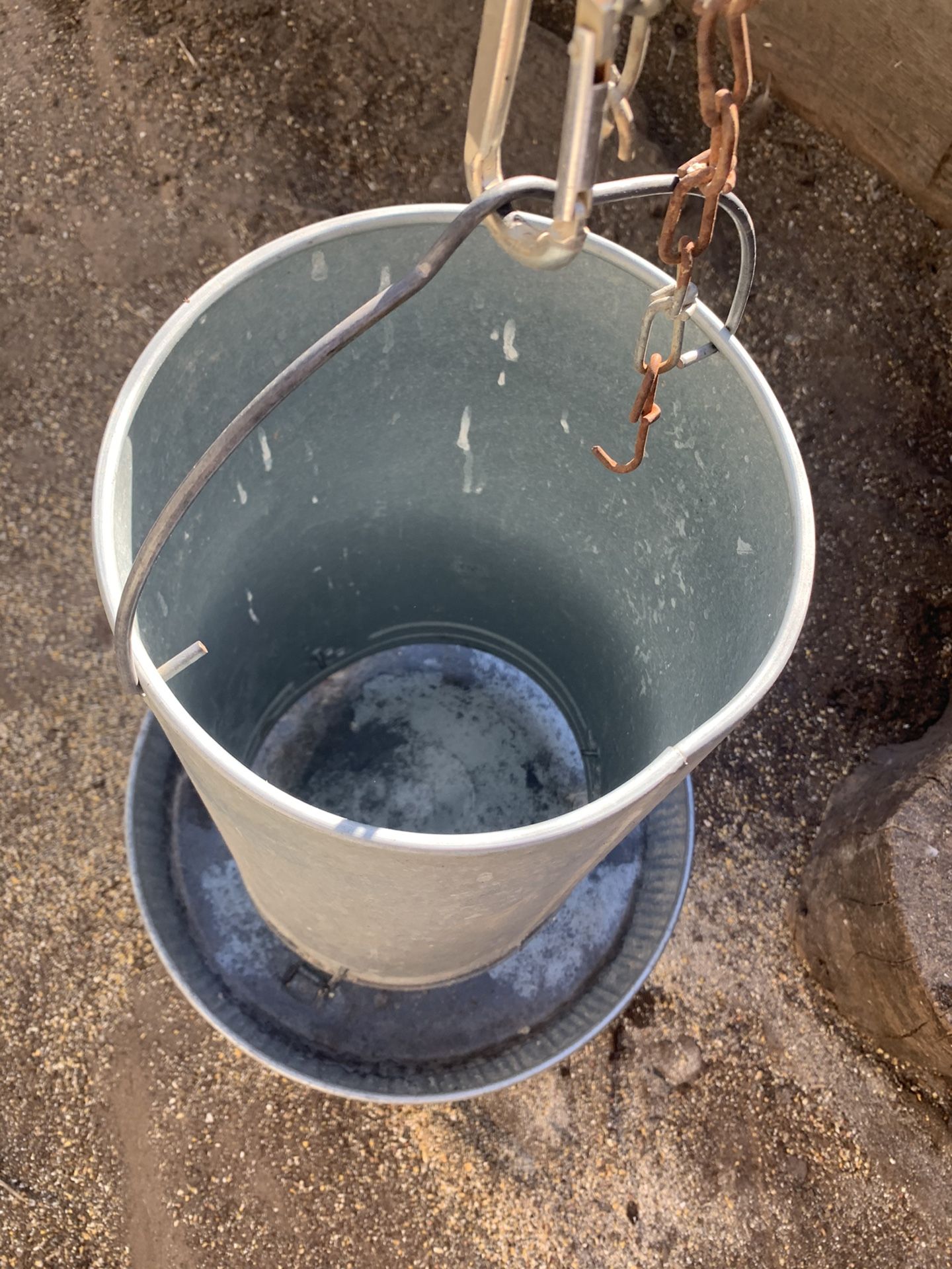 Handing chicken feeder
