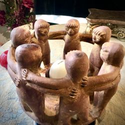 Hand made Pottery Circle of Friends candle holder H7xW11 inch Lbs 9.5