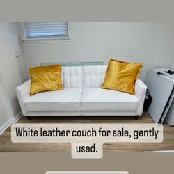 Faux White Leather Couch - 81.5” (futon)