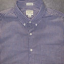 J Crew Vintage Size Large Shirt Long Sleeve Gingham Plaid Blue Pink Slim Untuck 😎