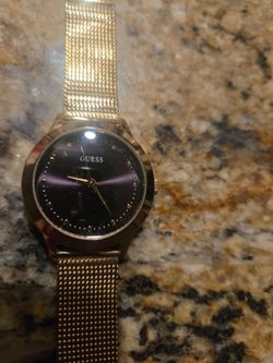 Guess Watch Gold Mesh Band Dark Dial