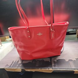 Coach Purse Bag Red Leather Silver Hardware 