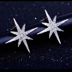 white gold plated Pave Crystal Star Snowflake minimalist stud earrings 