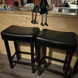 Set Of 2 Black Leather Stools $30