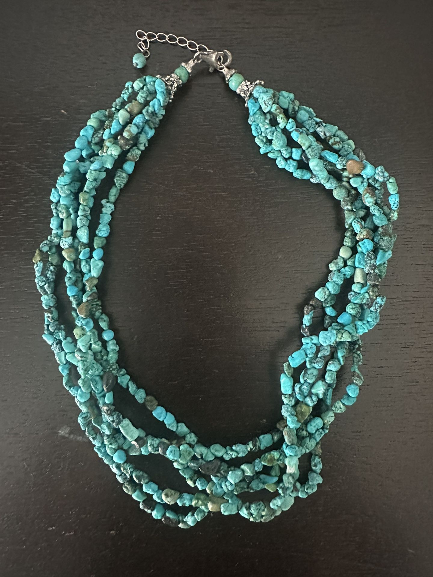 Handcrafted Turquoise Multi-beaded Necklace with Silver Clasp