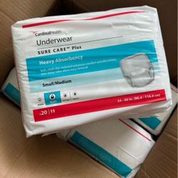 4 packs NIB CARDINAL HEALTH SURE CARE PLUS HEAVY ABSORBENCY UNDERWEAR DIAPER SMALL/MED
