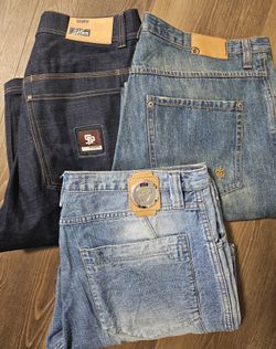 3 Pair of Ol School Relaxed Style Jeans Size 38x33L Rocawear, State Property Rocawear & Phat Farm SEE DESCRIPTION