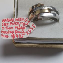 14k Yellow & White Gold Des 2 Tone Itay Overlapping Design Ring Size7.5